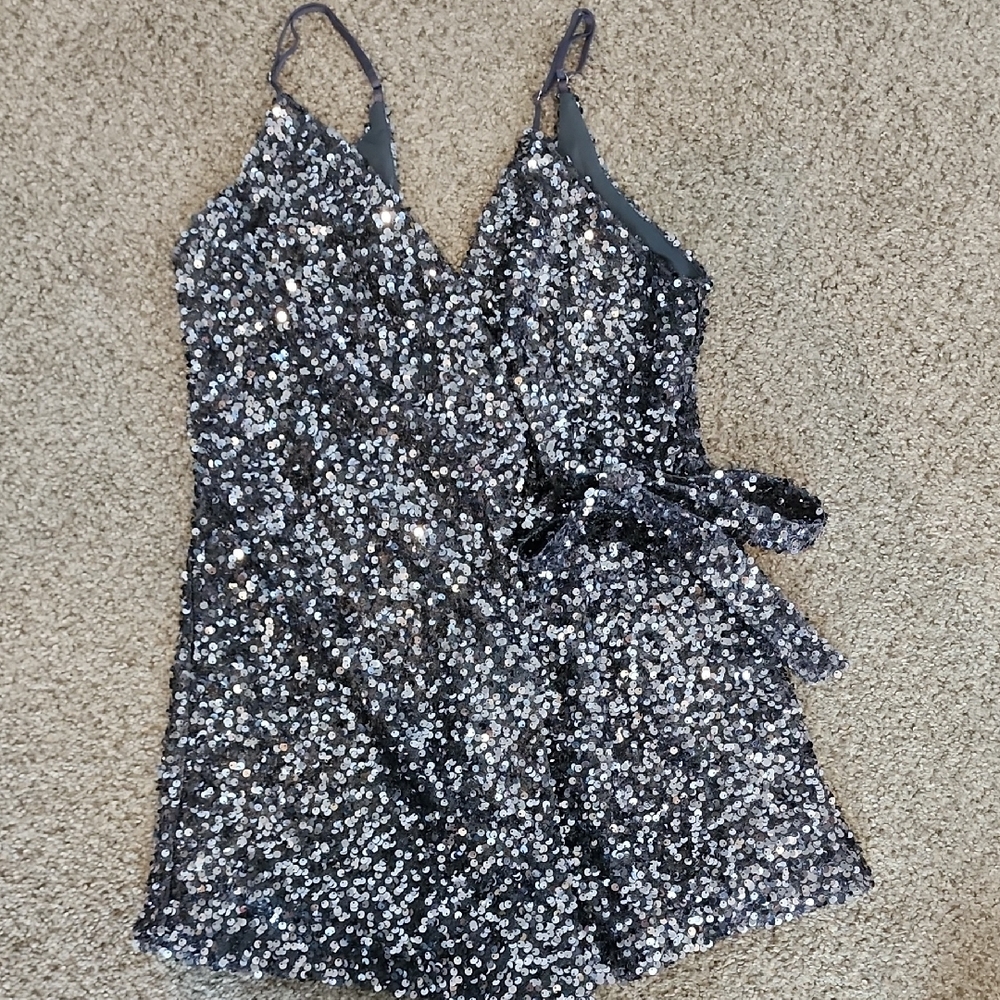 Luxxel Sequin Embellished Romper in Gray